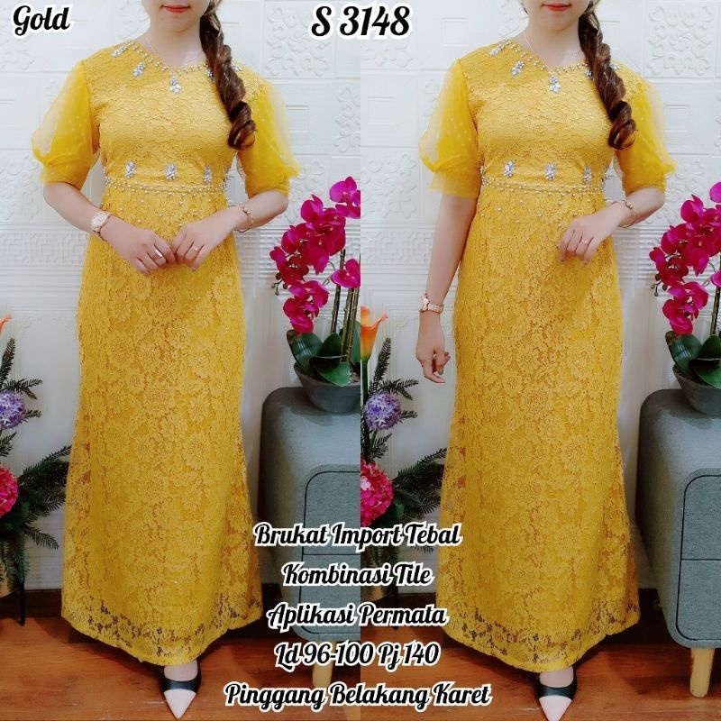 LONG DRESS brokat 18 IMPORT tebal