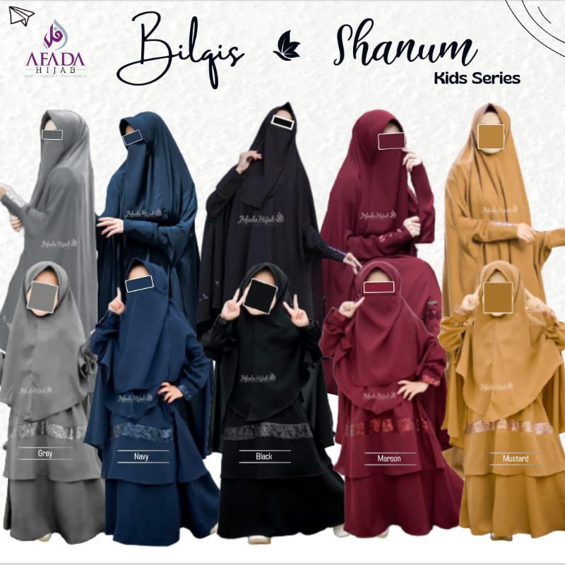 [Ready] Afada Hijab_Shanum Kids Set Dress Gamis Couple Ibu Anak Jilbab Handsplit Belah Tangan