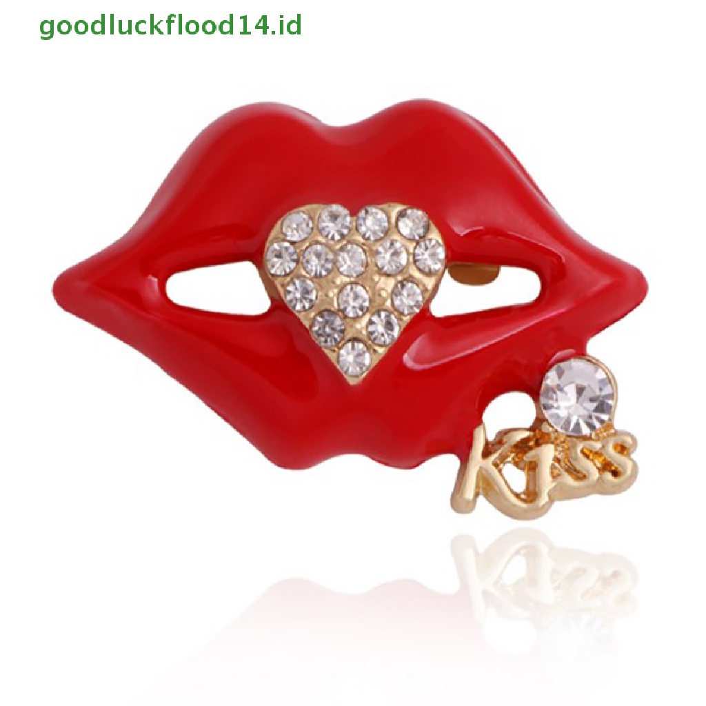 [GOOGFOUR] Bros Bibir Berlian Imitasi Warna Merah Untuk Wanita Sexy Mouth Brooch Pin Perhiasan Bersinar [TOP]