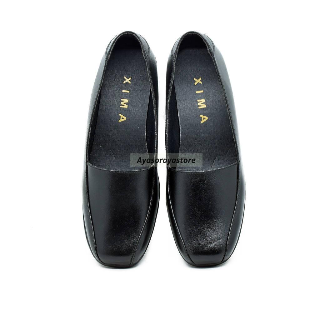 Sepatu Pantofel Formal Kerja Wanita Hitam Slip On Bahan Kulit Sapi Asli Dengan Ukuran Jumbo Big Size - XIMA MARISSA