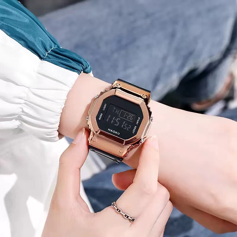 Jam Tangan Digital Rubber Segi Grosir Murah Karet Sport LED Wanita Dan Pria