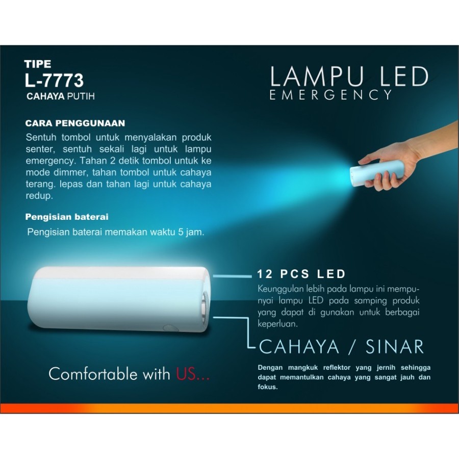 SENTER LED EMERGENCY DIMMER LUBY L-7773 TAHAN HINGGA 10 JAM ORIGINAL