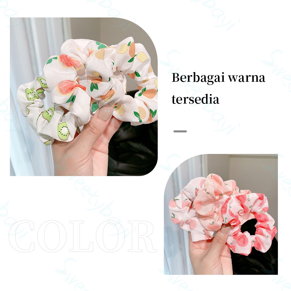 SweetyBayi Ikat rambut Scrunchie korea motif buah Ikat rambut wanita