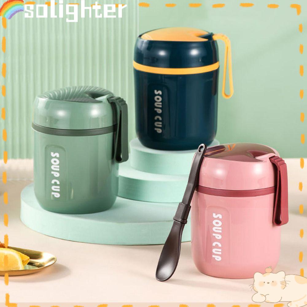 Solighter 500ml Oatmeal Cangkir Insulated Stainless Steel Outdoors Spoon Mug