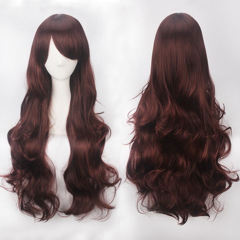 wig base wavy 80 cm curly wanita cosplay rambut palsu daily lolita gelombang hitam putih abu K027