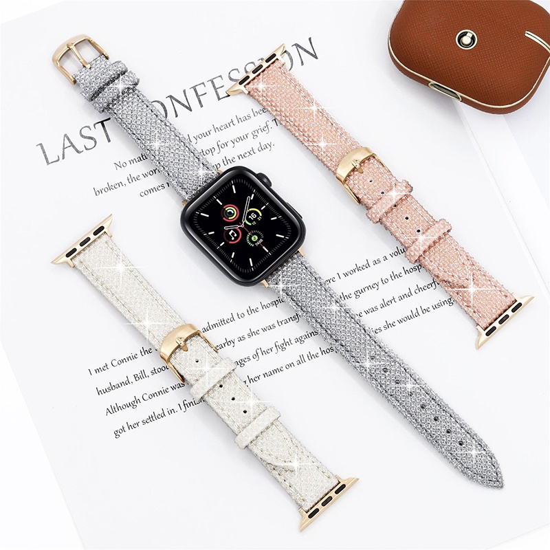 Leather Gleaming Shining Watch Strap Compatible With iWatch Ultra 8 SE 7 6 for iWatch Series 49mm 45mm 41mm