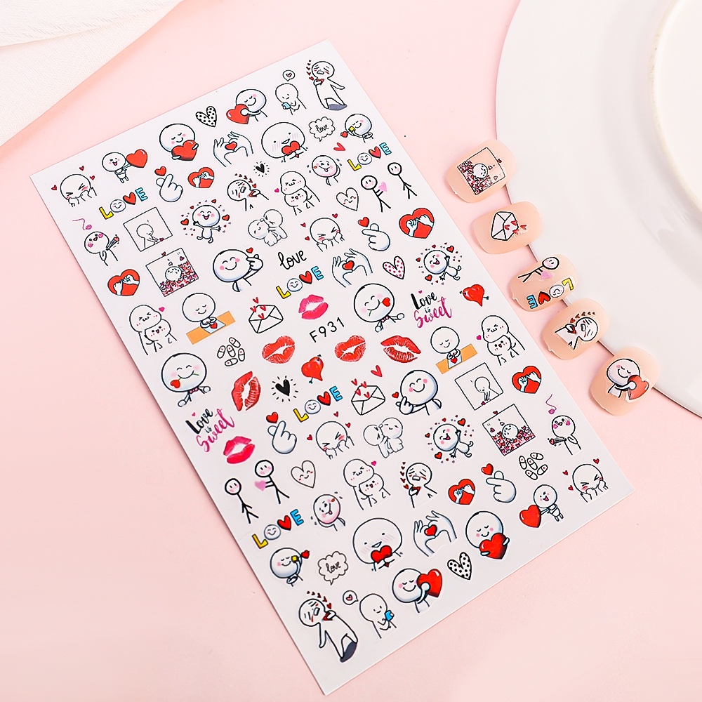 [Grosir] 1 Pcs Hari Valentine Perawatan Kuku Stiker DIY Nail Art Decal Lucu Kartun Beruang Stiker Dekorasi Kuku