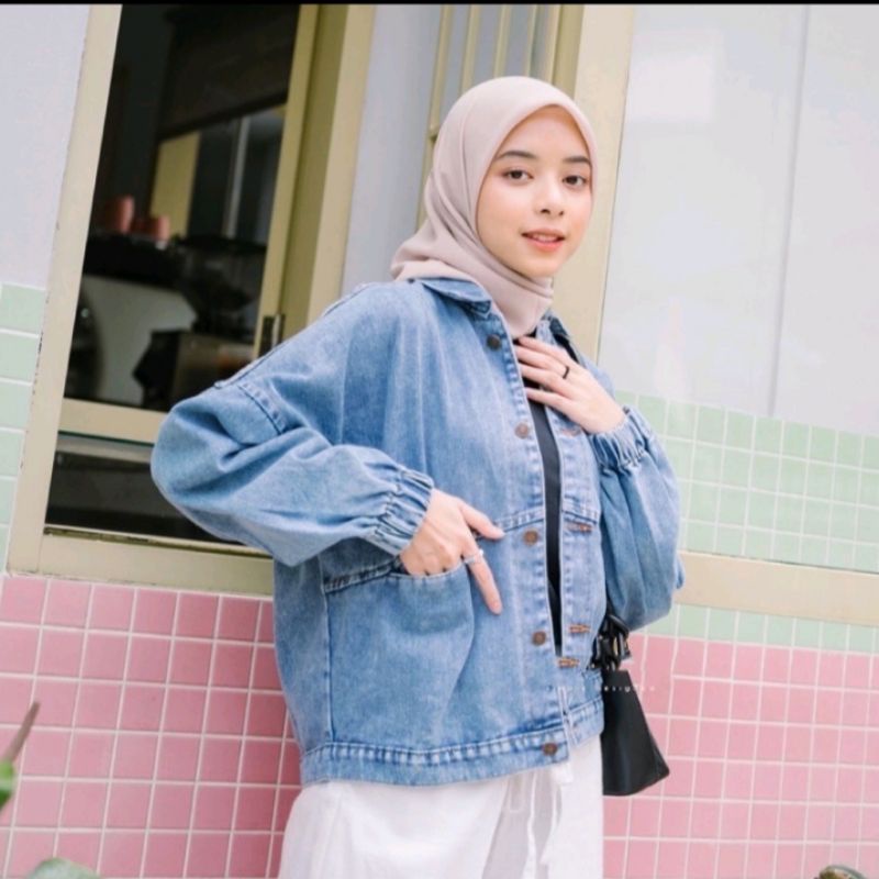 VINTAGE JACKET DENIM OVERSIZE JAKET JEANS WANITA VINTAGE OVERSIZE JUMBO JAKET JINS LENGAN KERUT PANJANG KEKINIAN JAKET CROP JEANS CEWEK VINTAGE JACKET KOREA