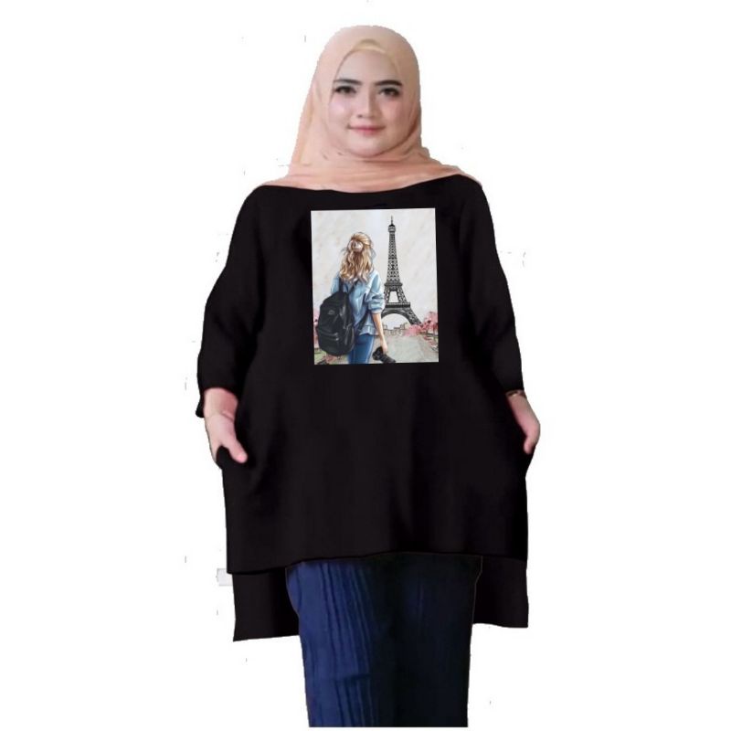 Atasan Baju Kaos Wanita Oversize LD 130 Cm Terbaru 2023 Viral Gambar DTF Bahan Kaos Babyterry . Atasan Baju Wanita Santai Tunik Wanita Dewasa Cewek Jumbo Kekinian Murah Big Size Paris