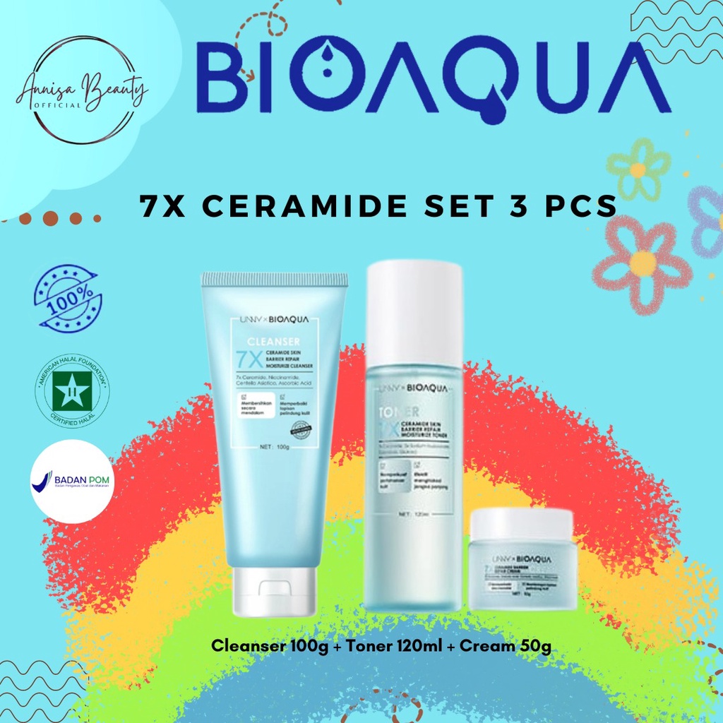 【BPOM】【100% ORI】BIOAQUA 7X Ceramide Skincare Paket Repair Barrier Set With Moisturizer Cream/Hydrating Toner/Serum Wajah/Gentle Cleanser