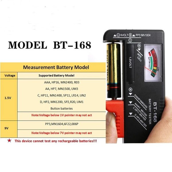 Tester Kapasitas Baterai AA Baterai AAA Universal 9V BT-168 Universal