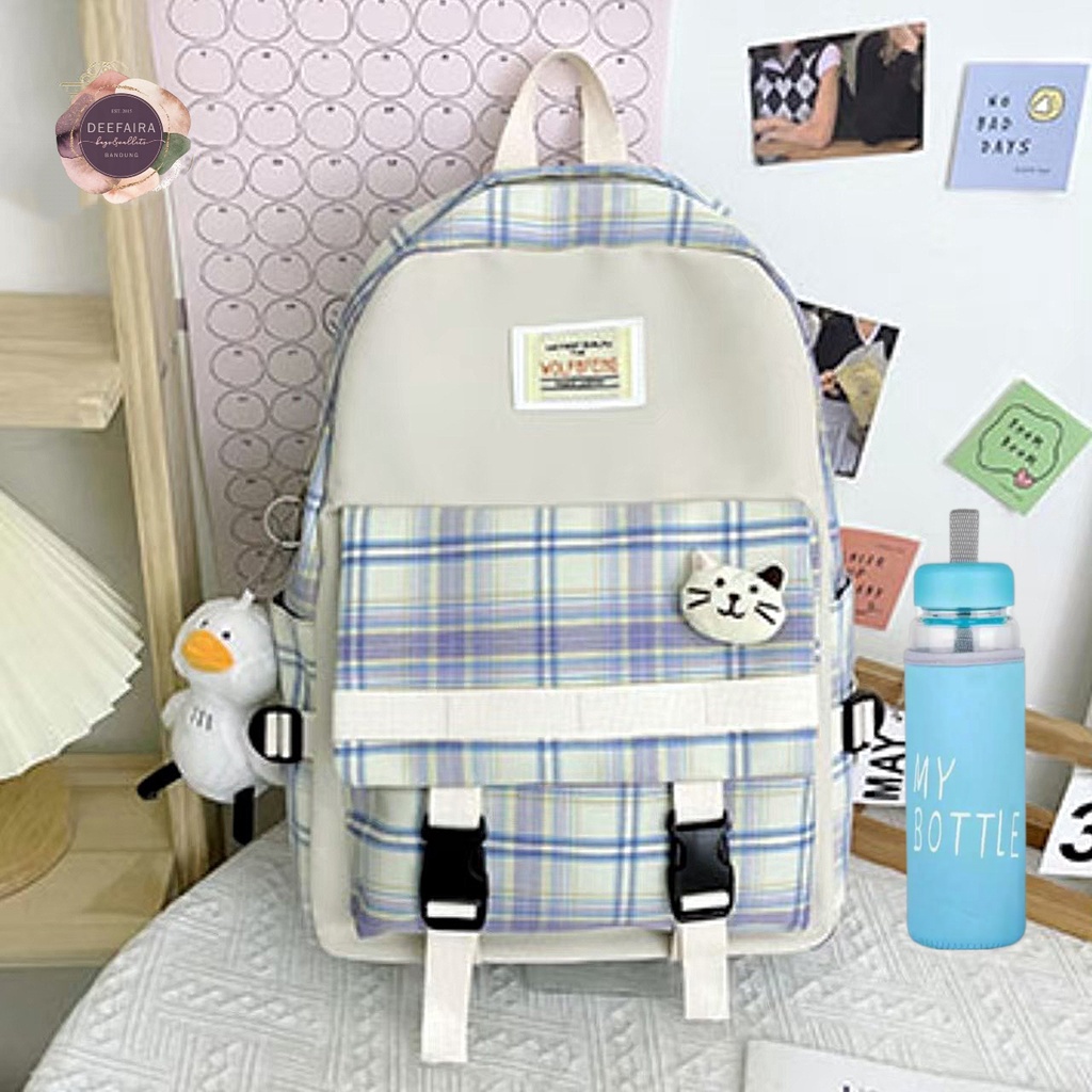 Tas Ransel Wanita Stylish K0rean Gratis Botol Minum Untuk Sekolah Sd Smp &amp; Sma