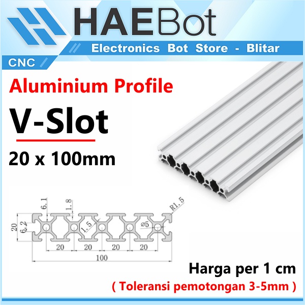 [HAEBOT] Aluminium Profile V Slot 20100 20x100 AP20100 Alumunium CNC Profil Frame Extrusion Mini Kerangka Mekanik Series 20mm x 100mm 3D Printer Router 1cm