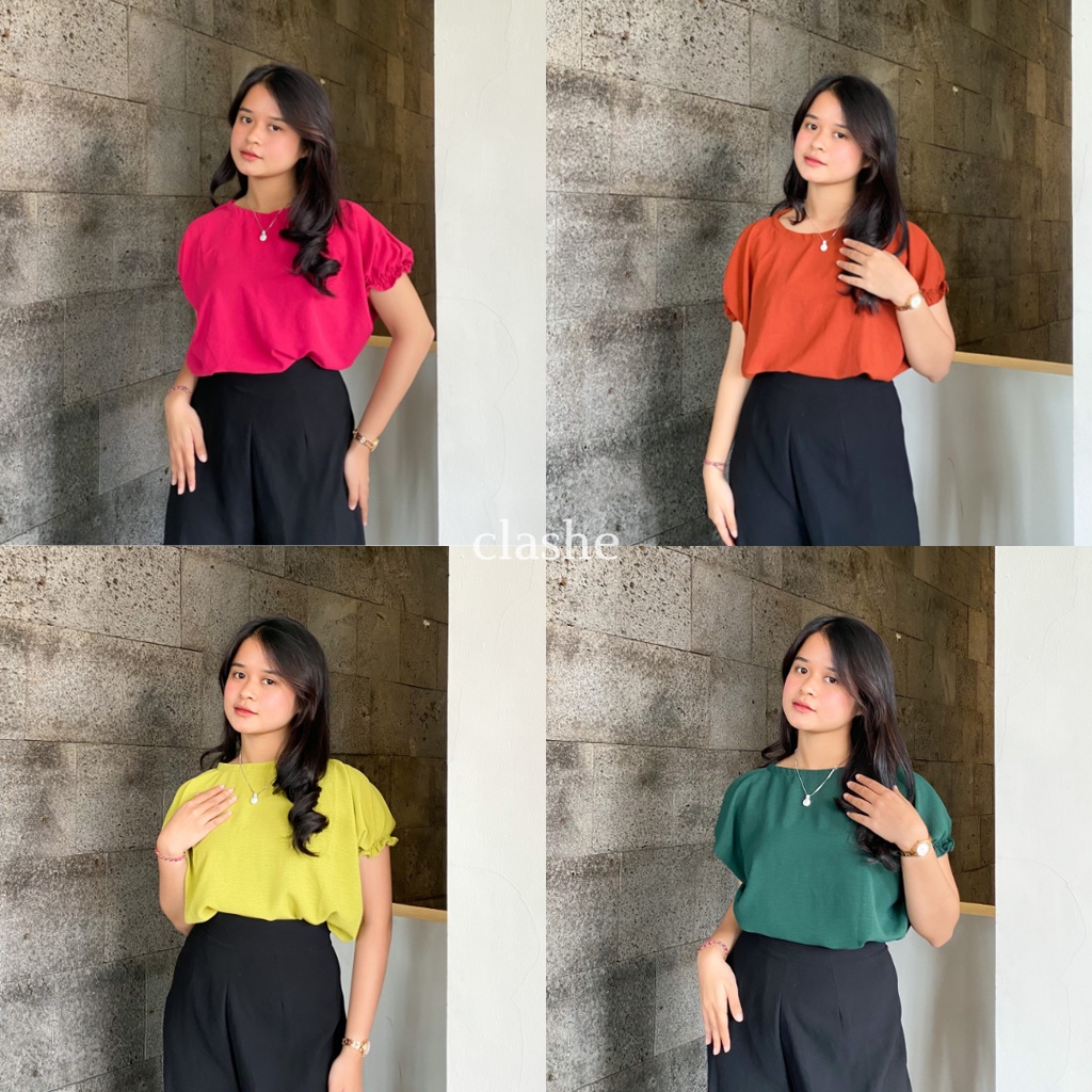 Baju Wanita Atasan Lengan Pendek Crinkle Airflow Anti Lecek Korean Style Kekinian Terbaru Ootd Nadia Top by Clashe