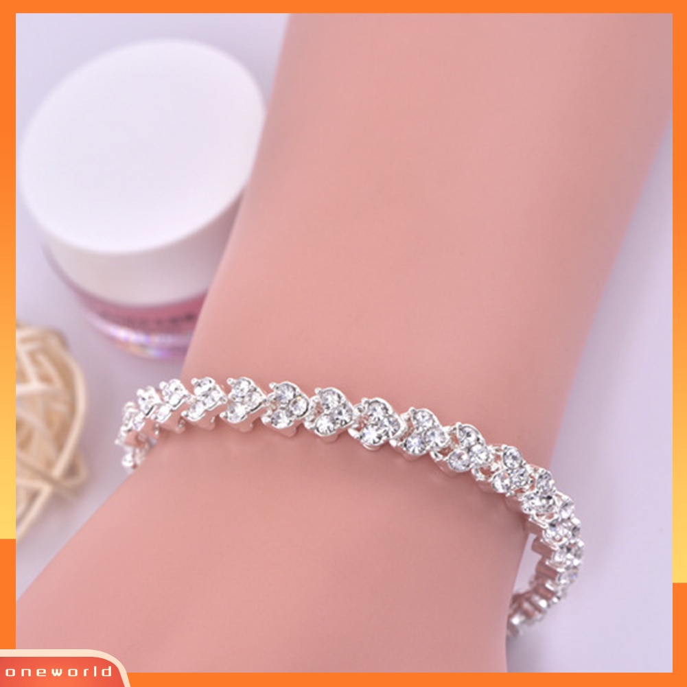 {oneworld} Gelang Tangan Wanita Hias Berlian Imitasi Berkilau Bangle Adjustable Untuk Ulang Tahun Pesta