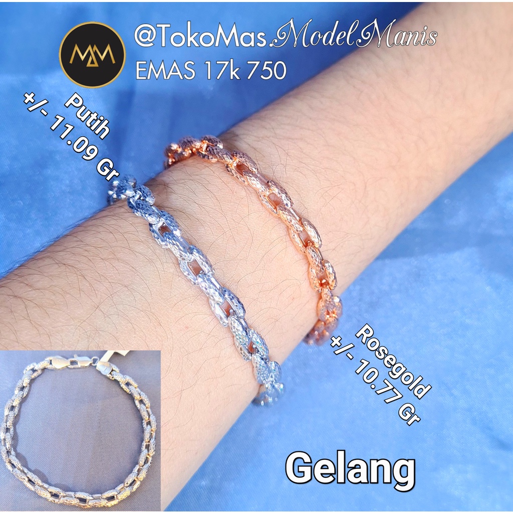 Gelang Rantai Ukir Padat emas putih rosegold  750 kadar 17k