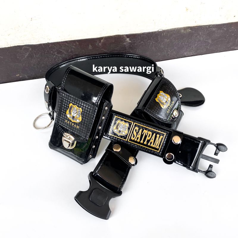 Kopel sabuk satpam kulit kilap fullset kepala ceklok