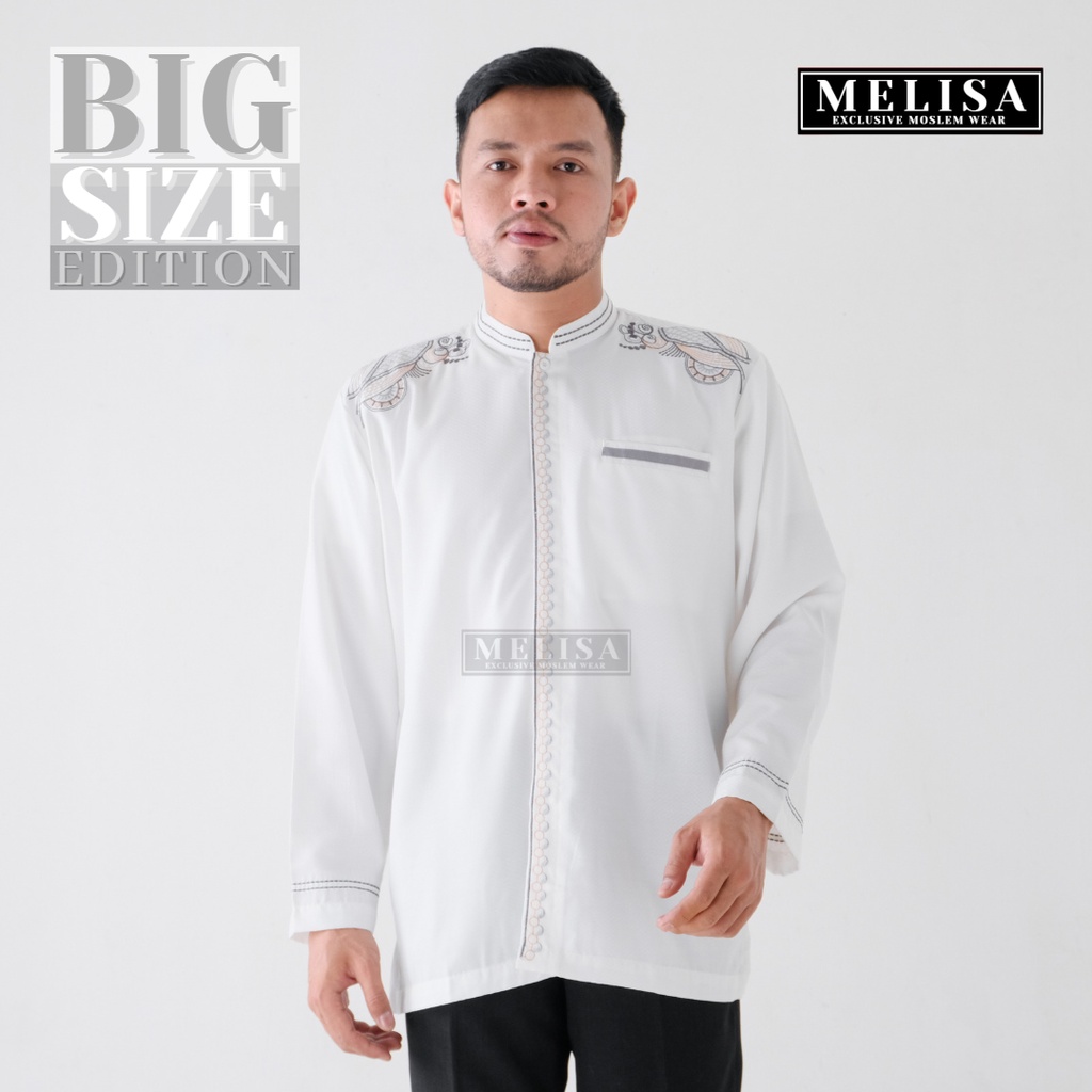 baju koko pria jumbo lengan panjang bahan poli katun warna putih tulang size 2XL 3XL 4XL