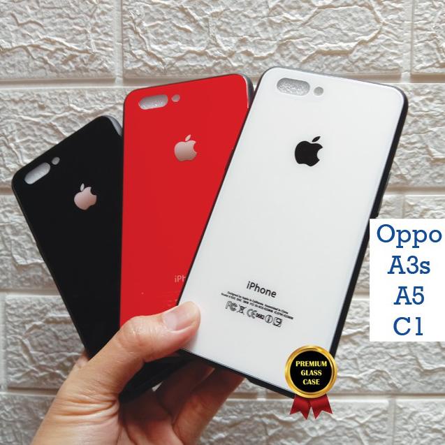 Oppo A3s A5 / Realme C1  - Premium Glass Case Soft Bumper Grip - Custom Case Logo Iphone