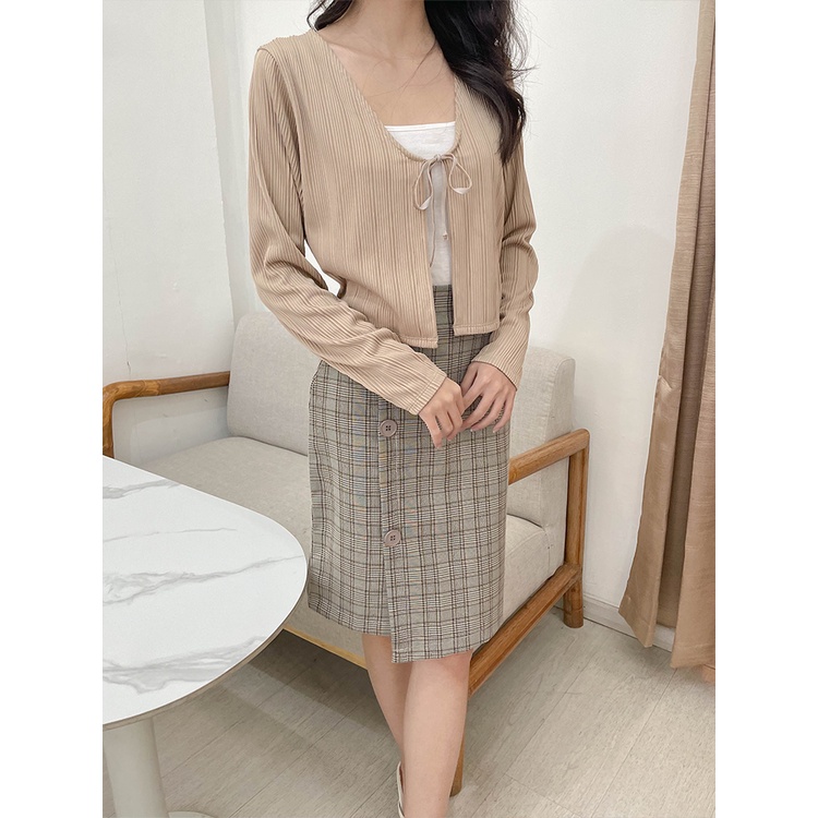 Kadaka O-0182 Crop Cardigan Pleats Premium Korea