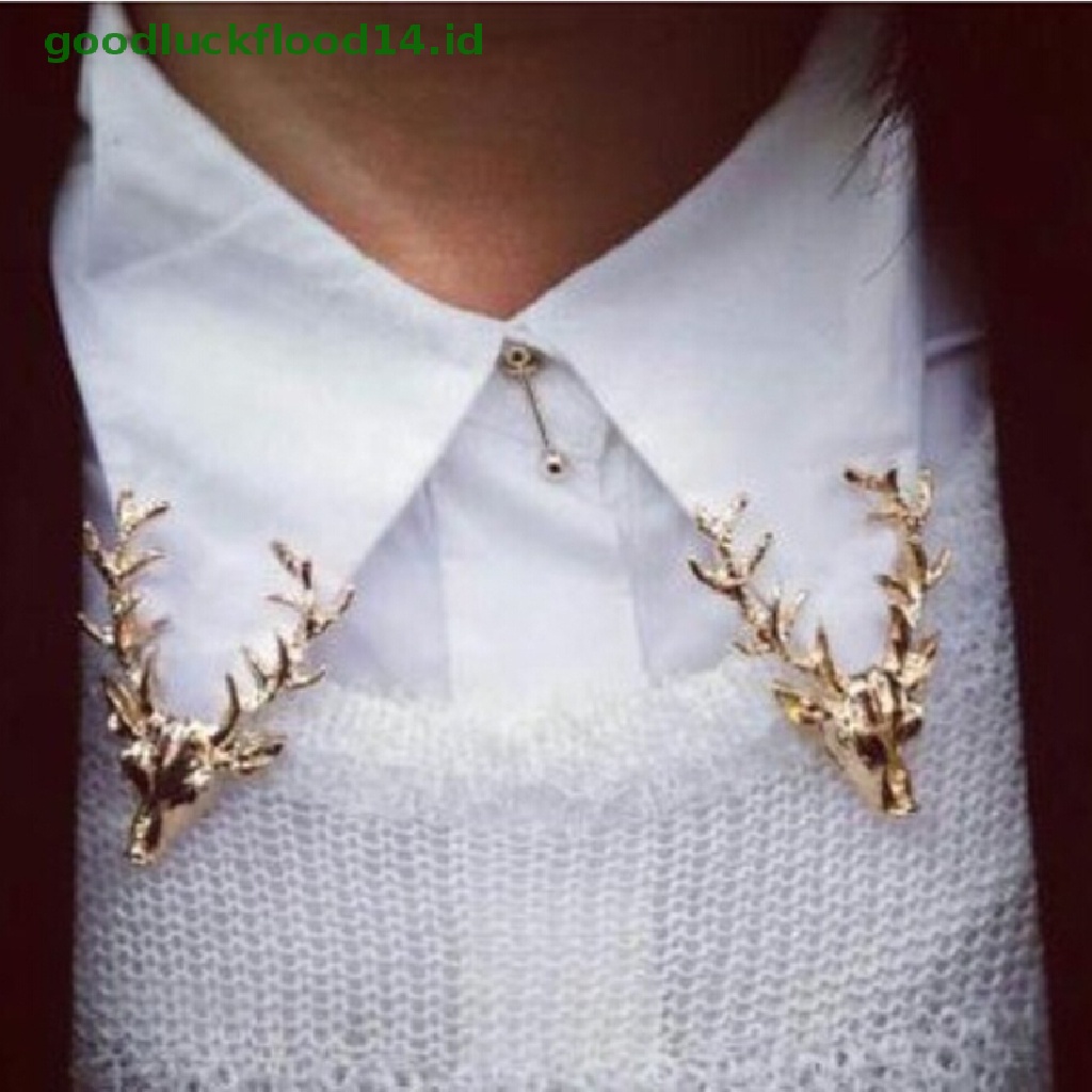 [GOOGFOUR] Unisex Hewan Bros Pin Lucu Berlapis Emas Tanduk Rusa Kepala Kerah Pin Brooch [TOP]