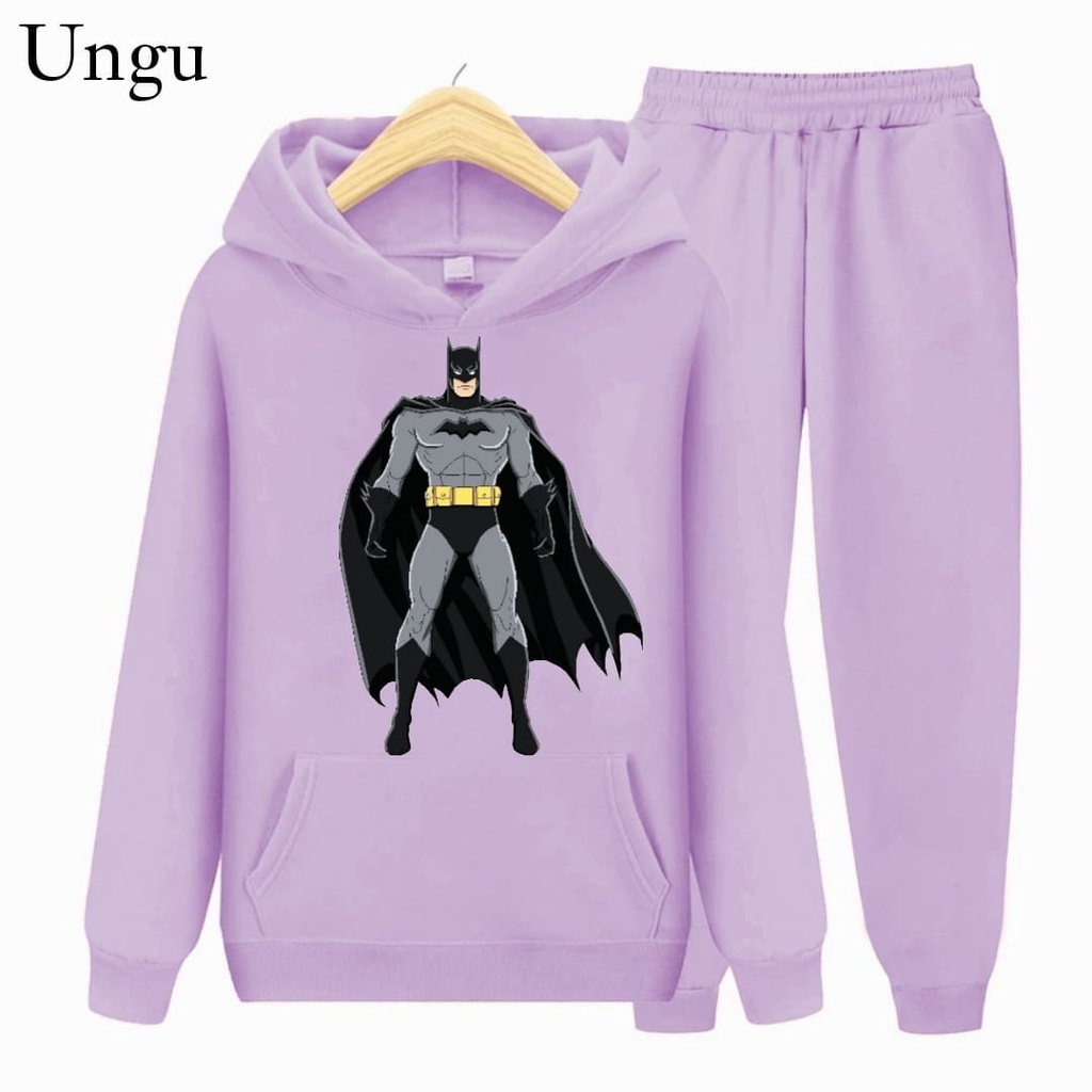 Hzl_outfit Setelan Sweater Hoodie Batman Anak Laki Laki (S.M.XL)