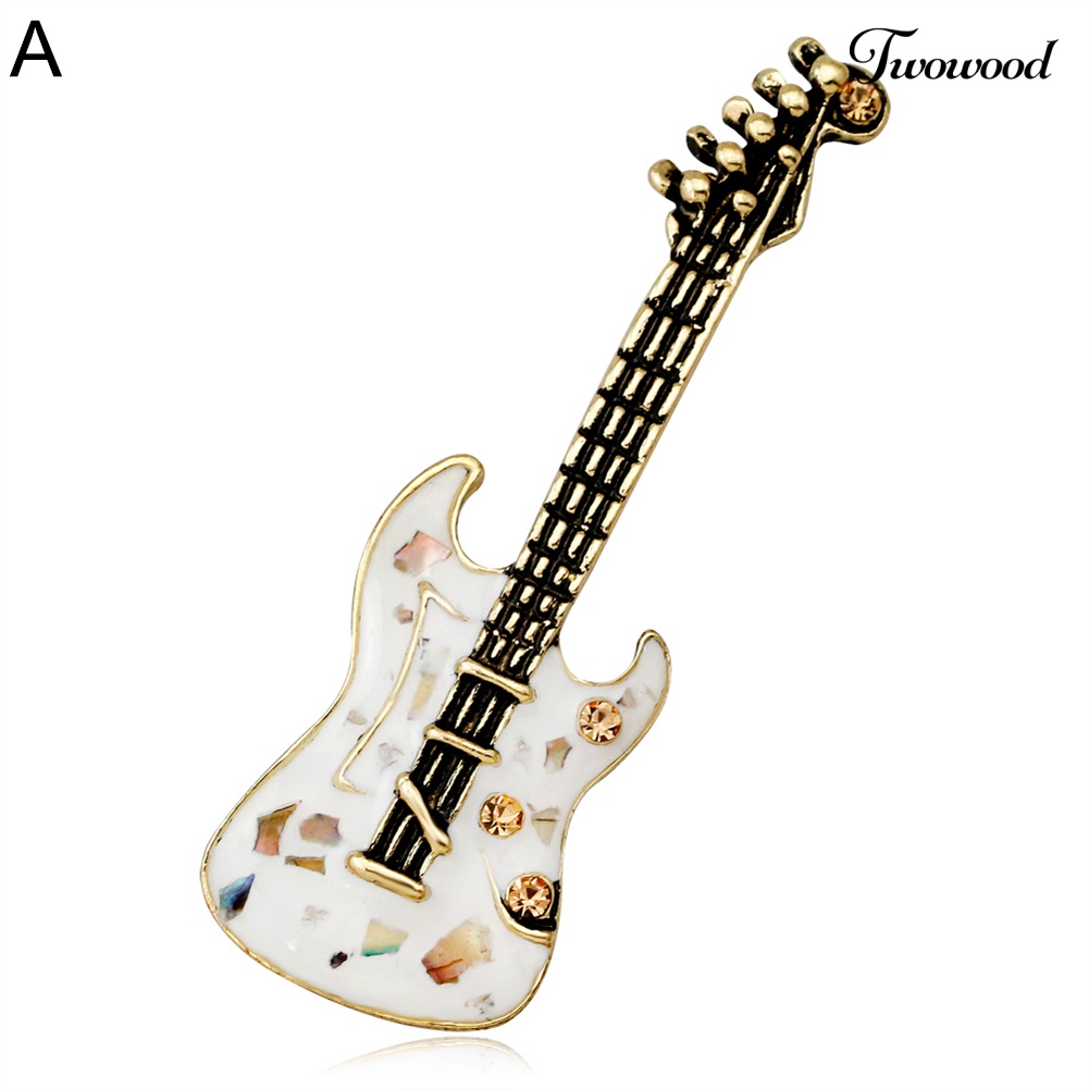 Twowood Vintage Wanita Berlian Imitasi Gitar Bros Pin Lencana Perhiasan Aksesoris Hadiah