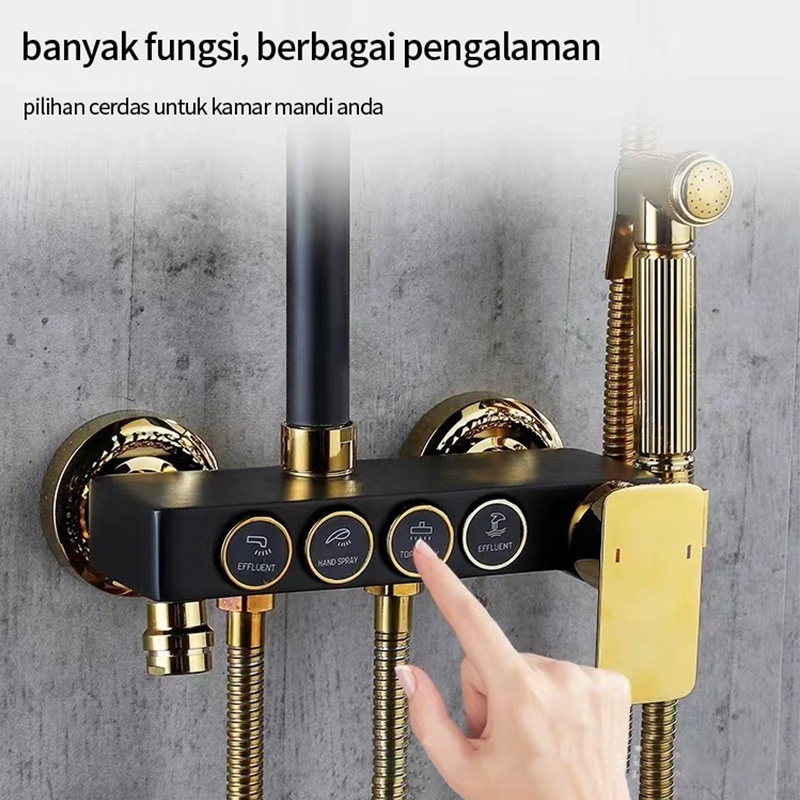 4 Dalam 1 Shower Kamar Black Gold Kamar Mandi Shower / Keran Mandi Air Panas Dingin / Shower Set