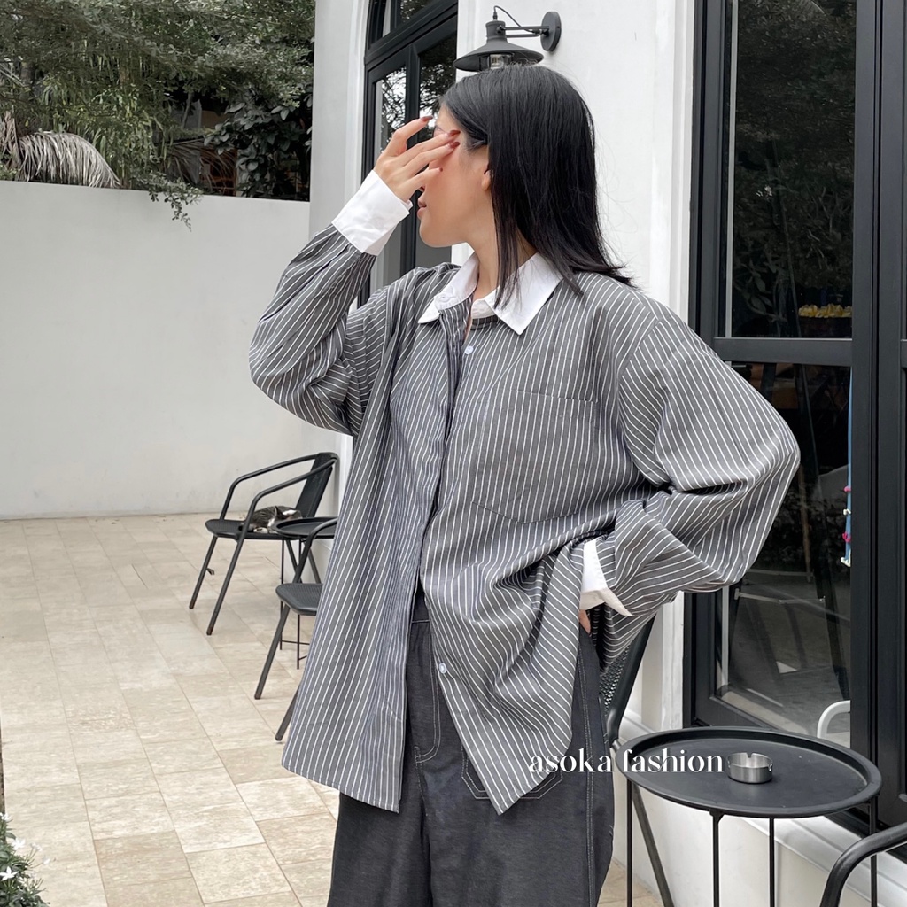 ASOKA Daisy Shirt 2160 - Oversize Striped Shirt - Kemeja Salur Wanita - Trendy Shirt