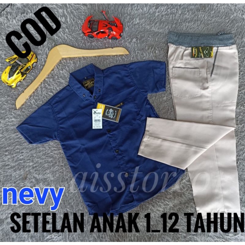 Setelan anak celana dan kemeja usia 1-12 tahun warna nevy dan hitam