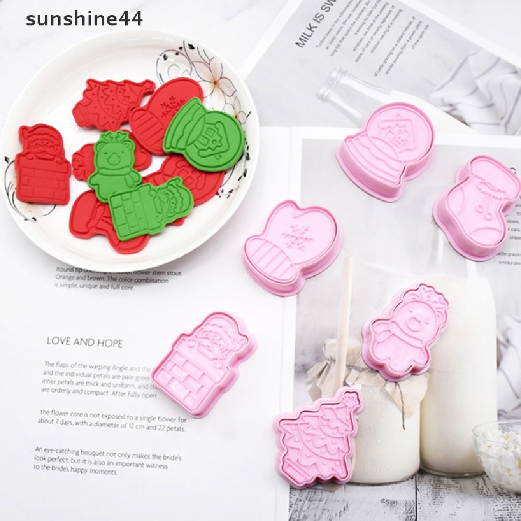 Sunshine 6Pcs/Set 2023cetakan Kue Kering Natal Stamper Biscuit Mold Cookie Cutter.