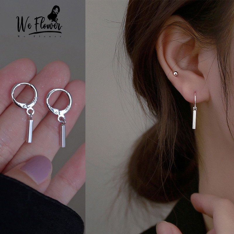 Kami Bunga Minimalis s925 Perak Kecil Strip Hoop Anting-Anting Untuk Wanita Gadis Korea Tongkat Menjuntai Anting-Anting Sederhana Fashion Perhiasan Telinga