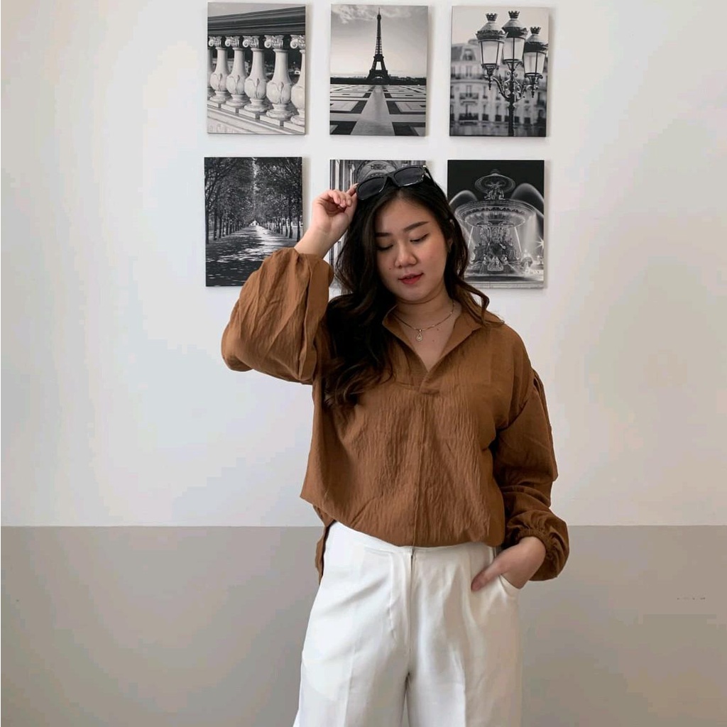 Violet blouse | Atasan crinkle lengan panjang