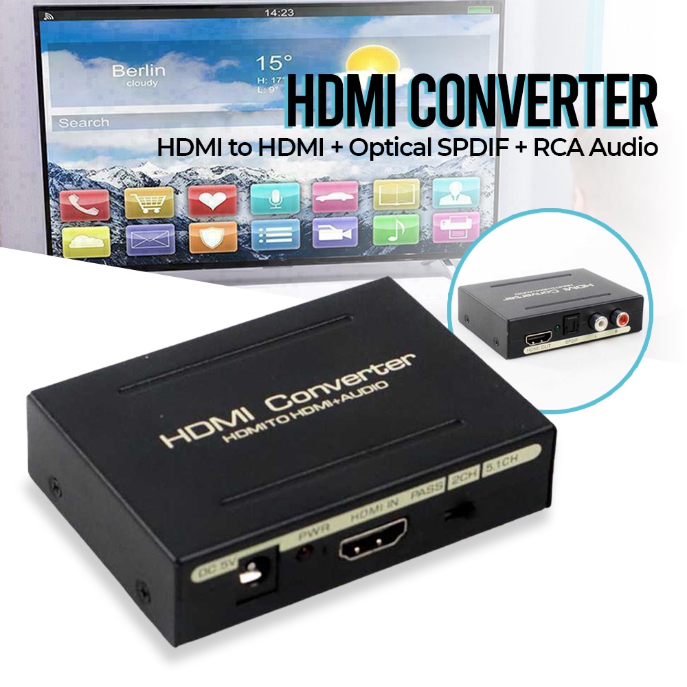 Audio Splitter HDMI to HDMI + Optical SPDIF + RCA Extractor Converter - AY60 - Black