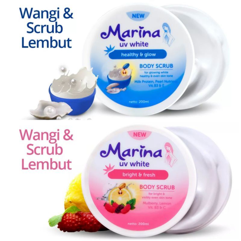 Marina UV white body scrub 200 gr  healthy glow biru/bright and fresh pink - lulur mandi Marina - bo