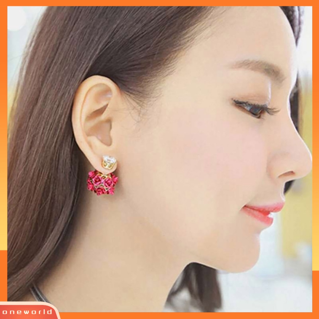 {oneworld} Ear Studs Indah Desain Bola Bunga Mawar Bahan Alloy Berlian Imitasi Anting Untuk Perjamuan