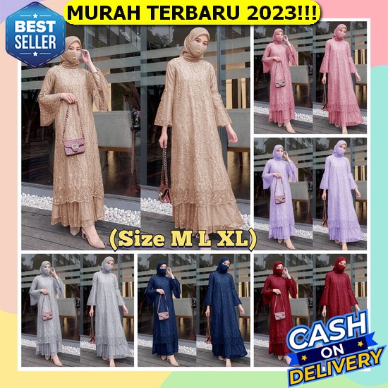 Gamis Maxi Cempaka Aulia / Baju Kondangan Lebaran / Gamis Brokat Tile Mewah Remaja Terbaru 2022 / An