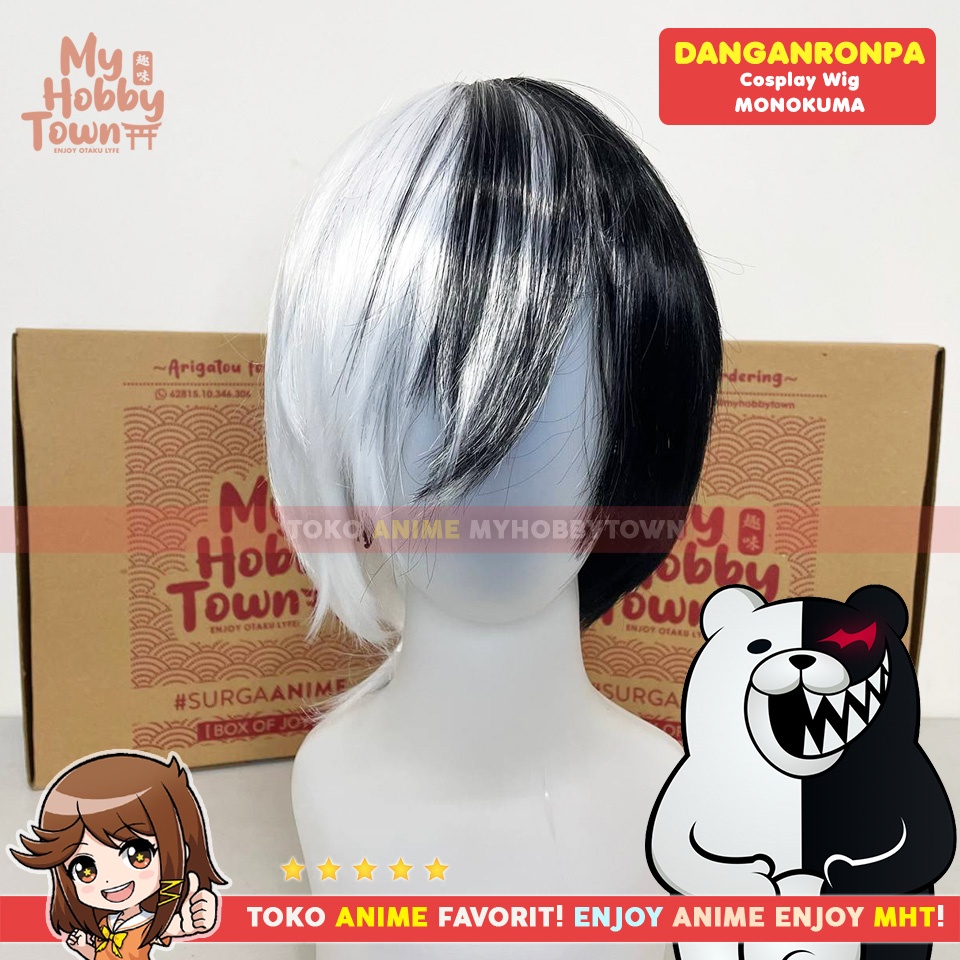 Wig Rambut Palsu Anime Cosplay MCoser Black White Mixed 32 cm 502-G - Danganronpa - Monokuma