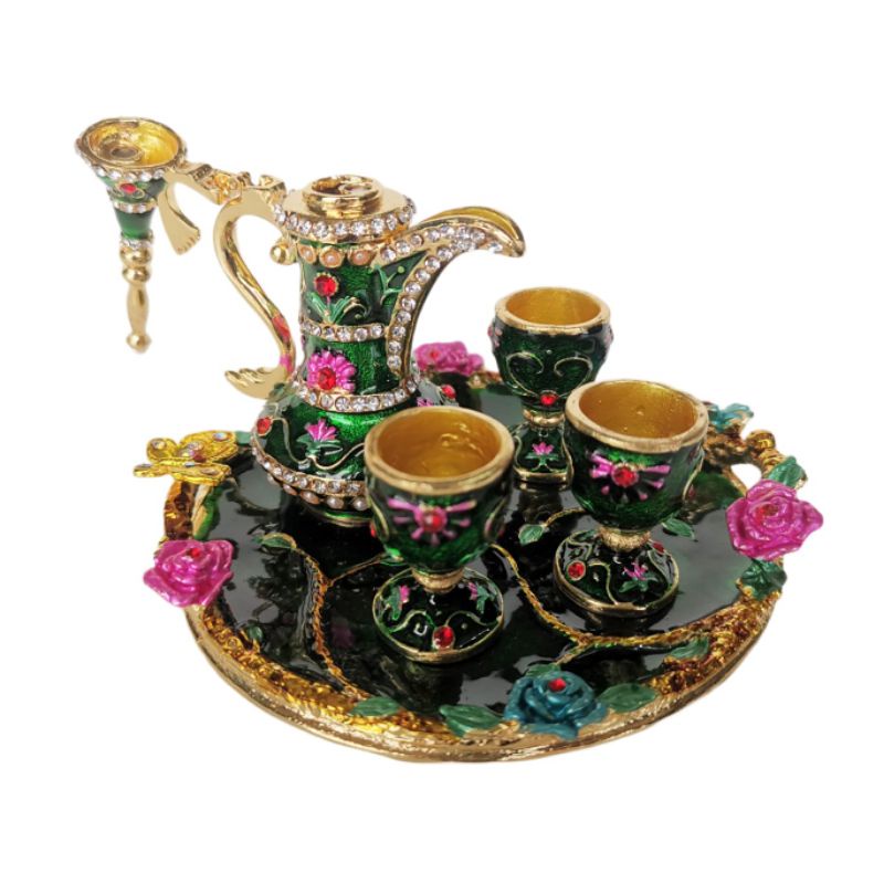 Pajangan Teko Gelas Baki Nampan Logam Antik