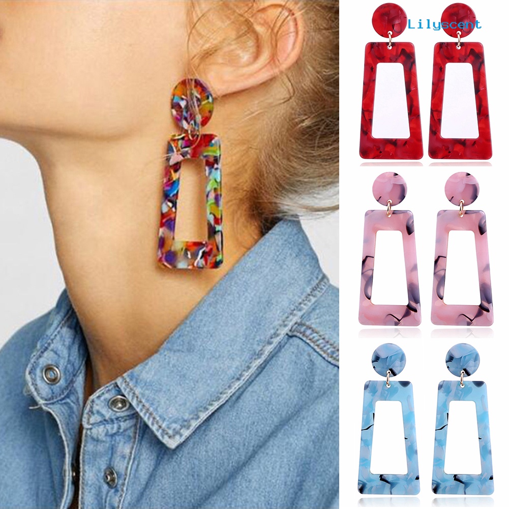 [LS] Fashion Berongga Persegi Panjang Pernyataan Wanita Geometris Stud Earrings Perhiasan Hadiah