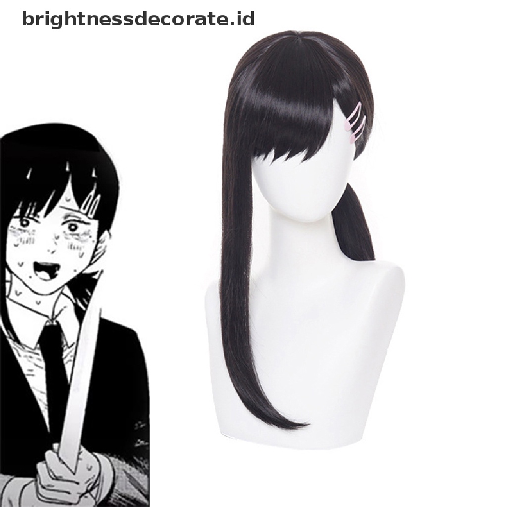 [Birth] Anime Chain Man Igashiyama Kobeni Cosplay Wig Panjang 35cm Hitam Tahan Panas Rambut Sintetis Wig Pesta [ID]