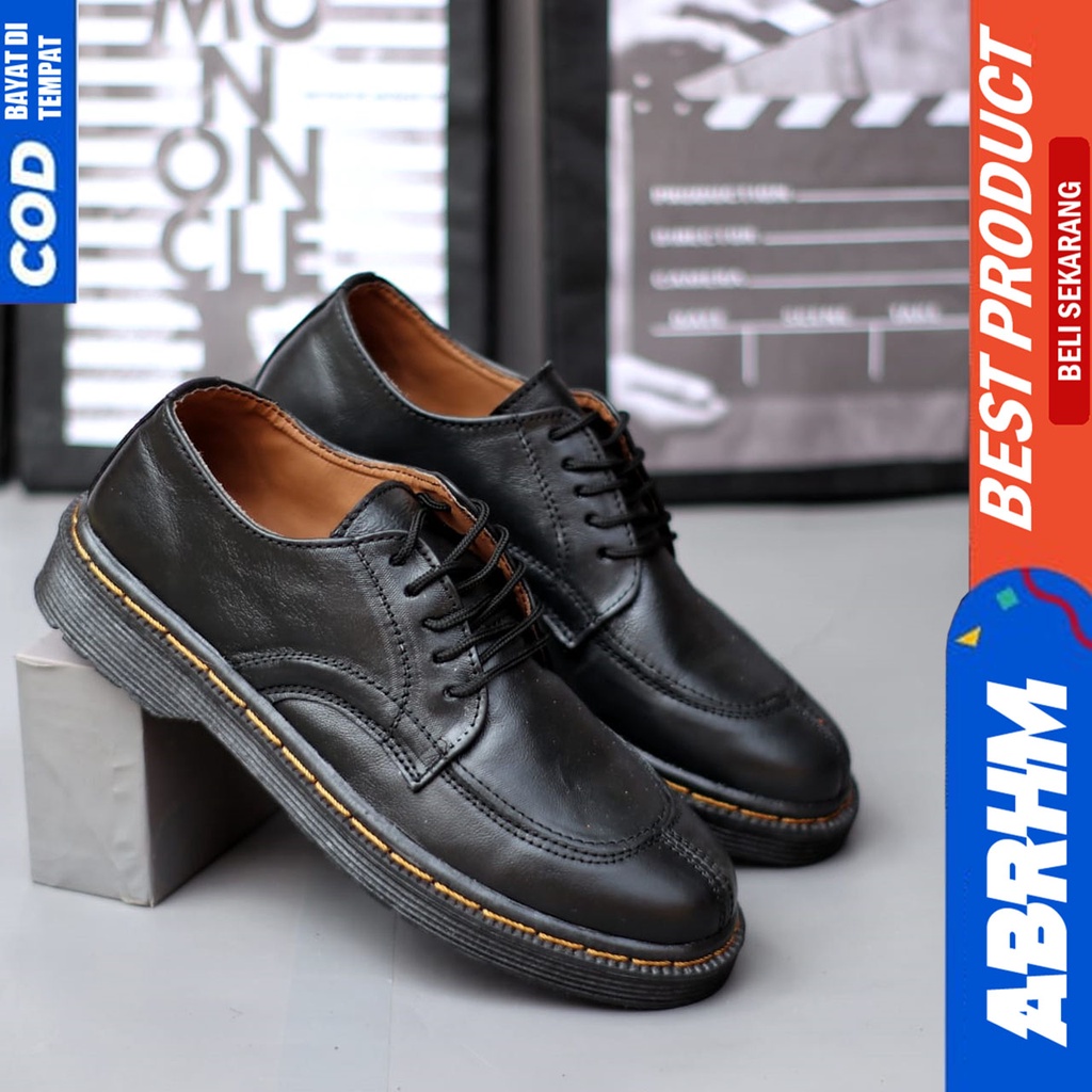 Sepatu Formal Pantofel Docmart Pria Kulit Asli Kerja Hitam Abrhm FAUNA