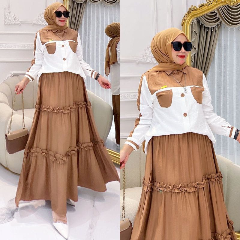 Mazaya One Set Rok Panjang Baju Setelan Wanita Kekinian Busana Muslim Wanita Terbaru Setelan Jumbo Ld115 cm One Set Crinkle