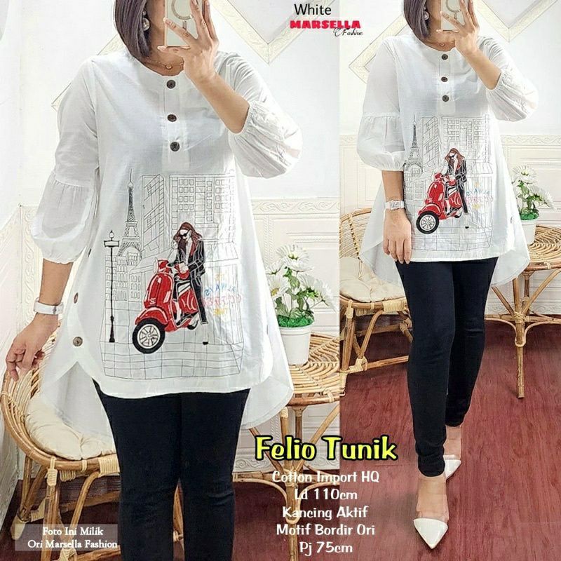 Felio Tunik, TUNIK WANITA MOTIF BORDIR FIT XL LD 106 BAHAN KATUN IMPORT MIX BORDIR TERMURAH TERLARIS OOTD