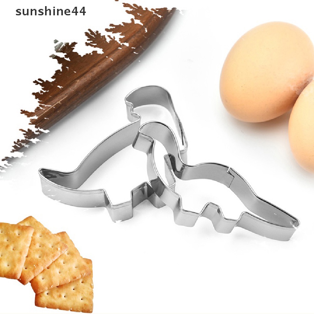 Sunshine 1/4Pcs Pemotong Kue Kering Alat Kue Rumah Anak-Anak Bentuk Dinosaurus Cetakan Stainless Steel.