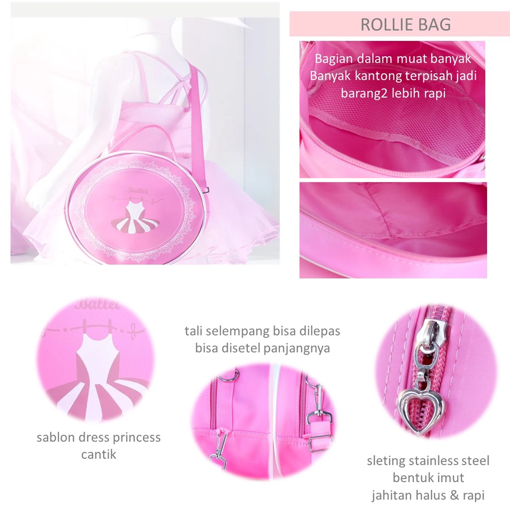 TAS BALLET SEKOLAH KURSUS LES BALET ANAK - PREMIUM HIGH QUALITY PINK AKSESORIS DANCE