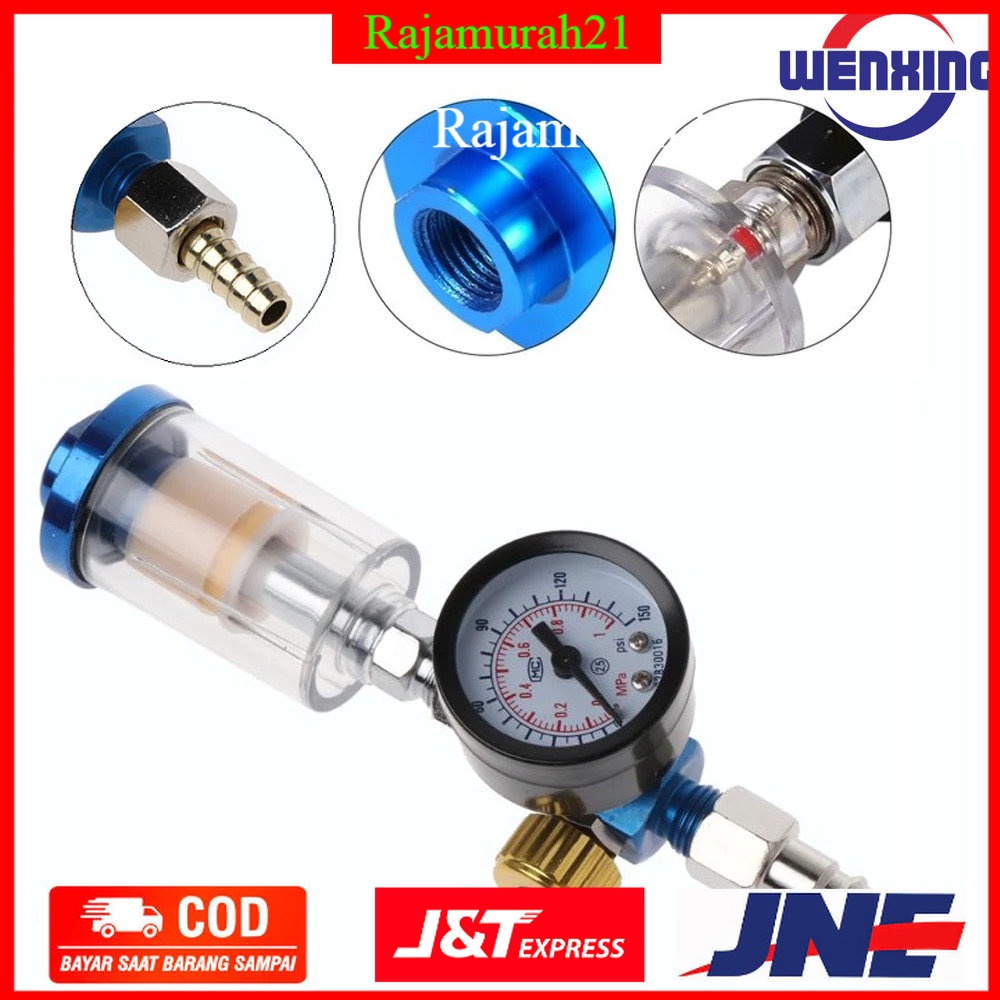 WENXING Spray Gun Air Regulator Gauge + In-line Water Trap Filter + EU Adapter - 7RHZQVSV