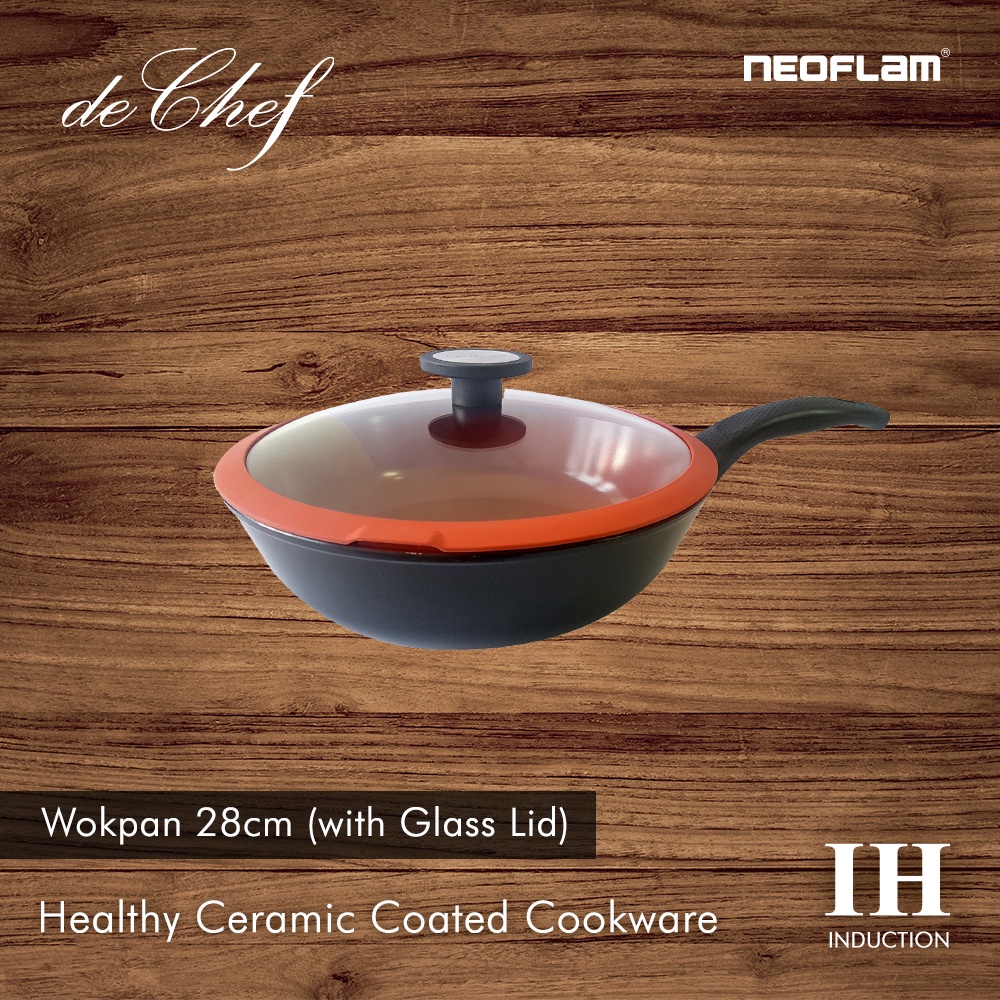 Neoflam De Chef Wok 28cm Glass Lid / Wajan Induksi