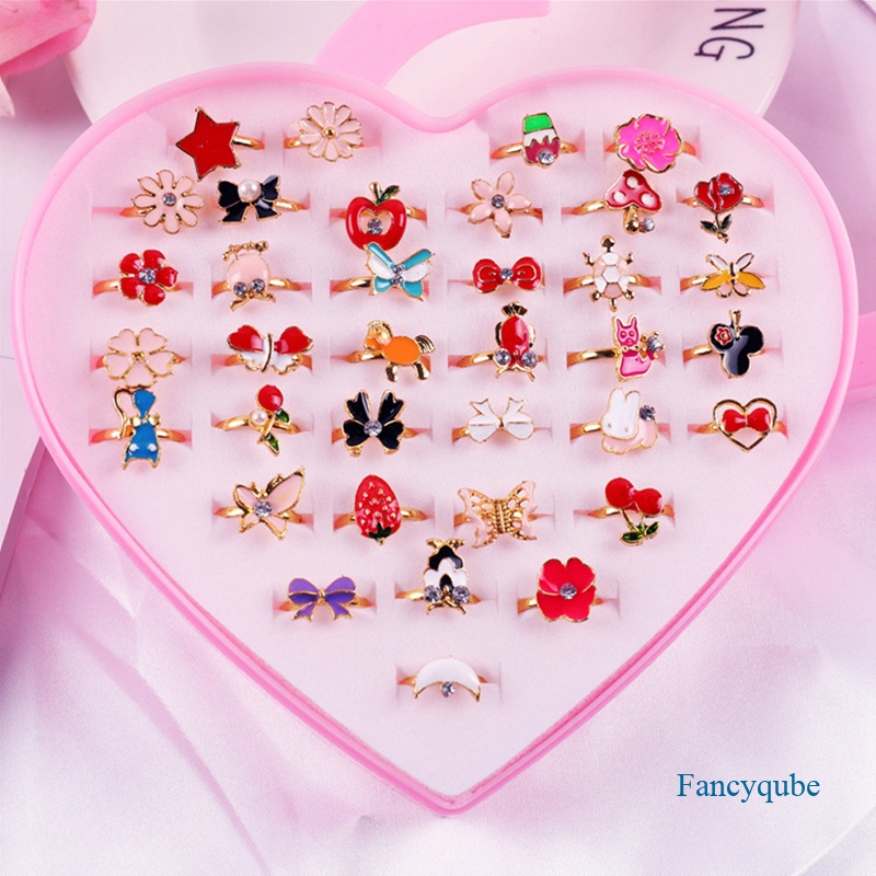 36pcs/box Cincin Anak Kartun Lucu Korea Hewan Bunga Adjustable Anak Perempuan Jari Rings Anak Kawaii Manis Hadiah