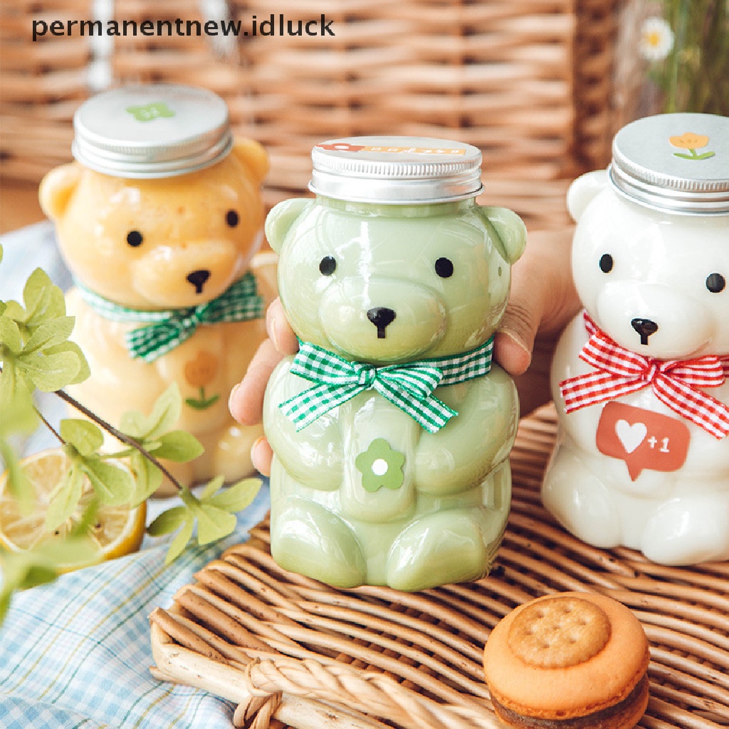 [luckypermanentnew] Botol Minum Sekali Pakai Juice Bear Gelas Plastik Beruang Lucu Juice Drink Milk Tea Drink Storage Bottles With Lid Sealed Bottle [ID]